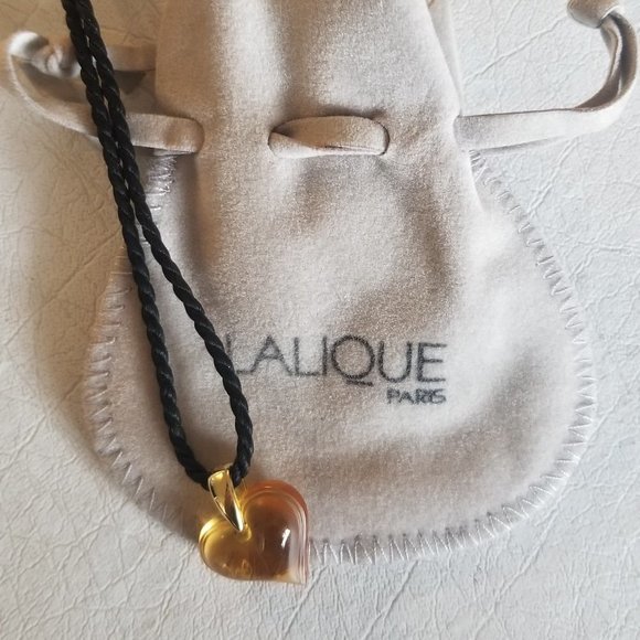 Lalique Amber Crystal Heart Necklace - Picture 2 of 12